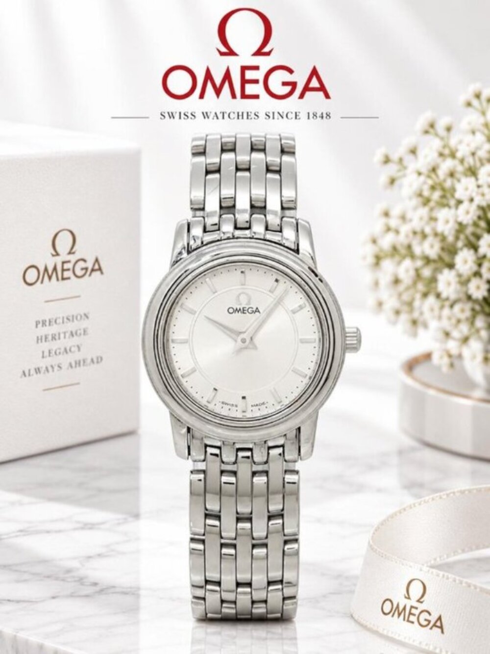 Authentic Omega Classic Silver Dial Stainless Steel Ladies Luxury Watch
